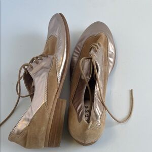 Women's Tan and Gold Flats for Tap Dance Practice